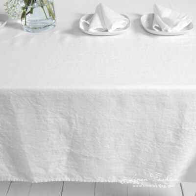 NARA Tablecloth white 9 NARA white linen tablecloth in hemstitch