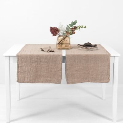 ALMOND Table runner brown 4 linen brown herringbone runner.