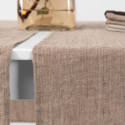 ALMOND Table runner brown 6 linen brown herringbone runner washed.