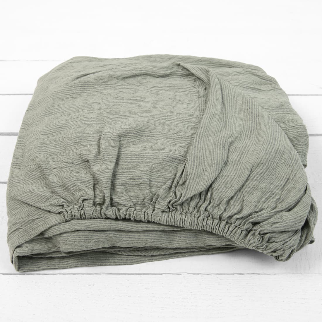 linen striped green fitted sheet