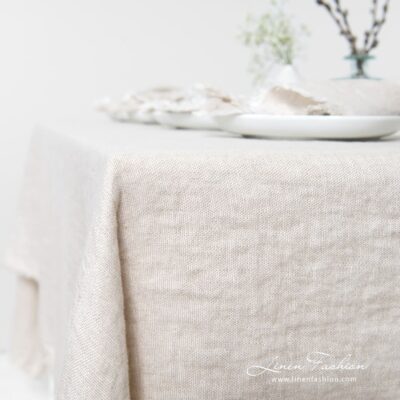 MANTIS linen tablecloth woven from white and natural linen color yarns