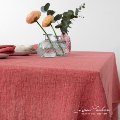 MANTIS Tablecloth red 14 MANTIS greyish red linen tablecloth, washed