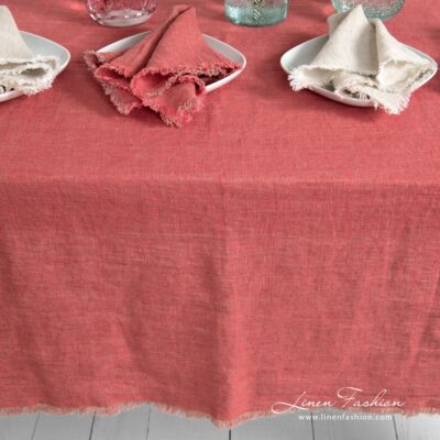 MANTIS Tablecloth red 13 MANTIS red linen tablecloth, washed