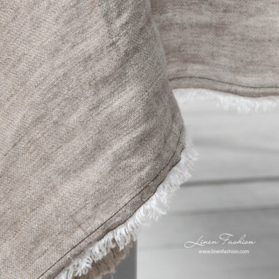 VEGA Tablecloth beige 9 Light grey tablecloth's edge with brown stitches and fringe
