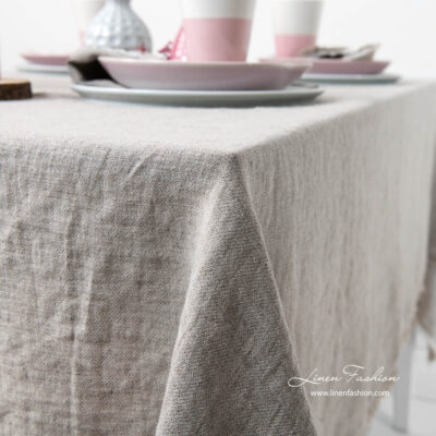 VEGA Tablecloth beige 8 Washed light grey satin weave linen tablecloth