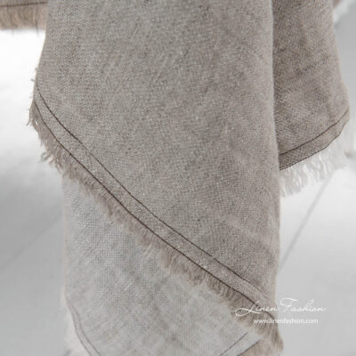VEGA Tablecloth beige 10 Washed linen tablecloth with white and grey fringes