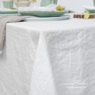 VEGA Tablecloth white 9 White satin weave linen tablecloth, washed