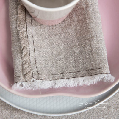 VEGA Table napkin beige 5 Linen light grey napkin with fringe and double stitch