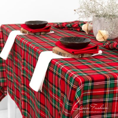 Checked red tablecloth.