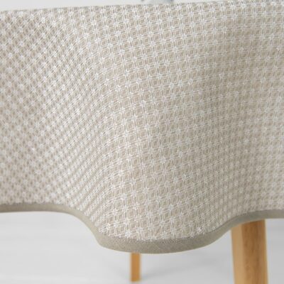 Round/oval linen cotton white tablecloth, with beige piping