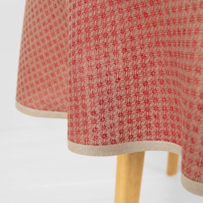 Round/oval linen cotton red tablecloth with beige piping
