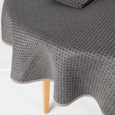 dark blue patterned linen-cotton tablecloth detail