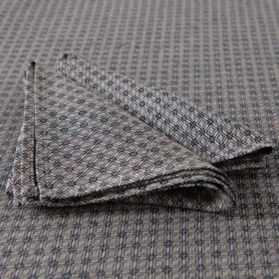 dark blue patterned linen-cotton tablecloth matching napkins