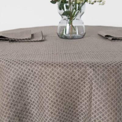 dark brown patterned linen-cotton tablecloth, detail