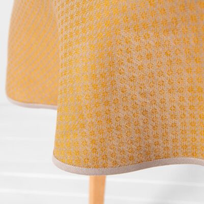 Round/oval linen cotton yellow tablecloth, with beige piping