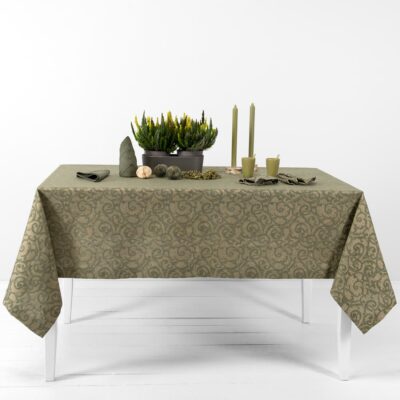 ATLANTA Tablecloth olive 9 linen cotton olive jacquard tablecloth.