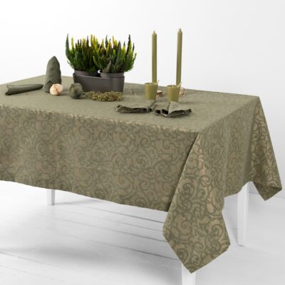ATLANTA Tablecloth olive 10 linen cotton olive jacquard tablecloth with golden shining.