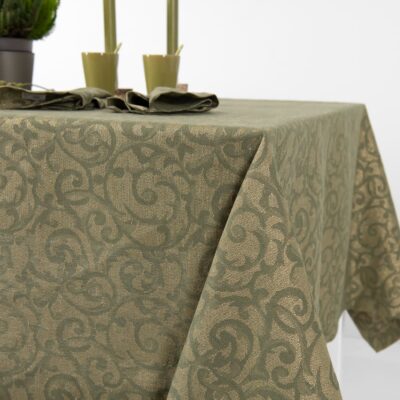 ATLANTA Tablecloth olive 11 linen cotton olive jacquard tablecloth, flower motifs.
