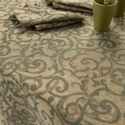 ATLANTA Tablecloth olive 14 linen cotton olive jacquard tablecloth with golden lurex.