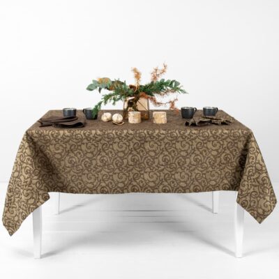 ATLANTA Tablecloth brown 8 linen cotton brown jacquard tablecloth.