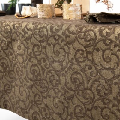 ATLANTA Tablecloth brown 11 linen cotton brown jacquard tablecloth, with goldedn lurex.