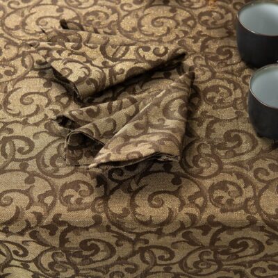ATLANTA Tablecloth brown 12 linen cotton brown jacquard tablecloth, with napkins.