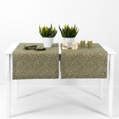 ATLANTA Table runner olive 4 linen cotton olive jacquard runner.