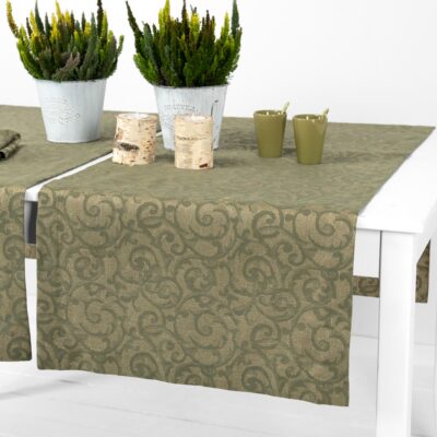 ATLANTA Table runner olive 5 linen cotton olive jacquard runner with 4cm. borders.