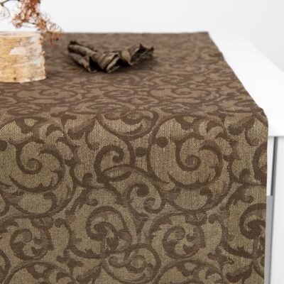 ATLANTA Table runner brown 6 linen cotton brown jacquard runner, golden lurex.