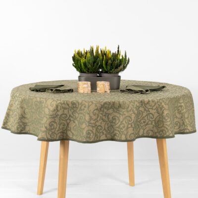 ATLANTA Tablecloth round/oval olive 6 round linen cotton tablecloth olive