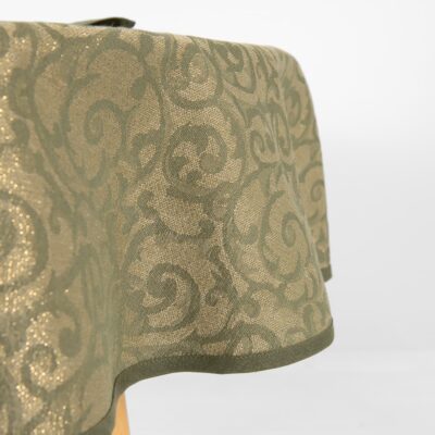 ATLANTA Tablecloth round/oval olive 8 round linen cotton tablecloth olive, gold lurex.