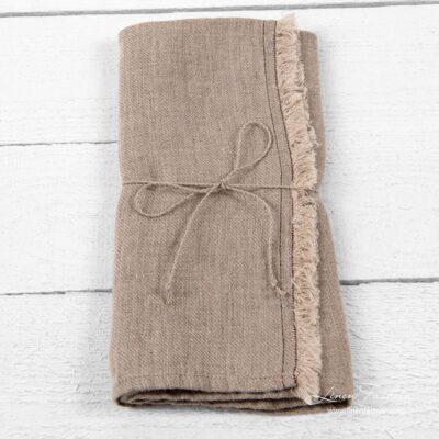 Kitchen towel No. 2 4 Linen kitchen towel with fringes and brown stitches