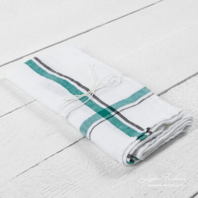 Kitchen towel No. 7 3 Washed white kitchen towel, green checks