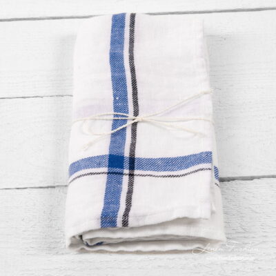 Kitchen towel No. 9 4 Bright white linen kitchen towel with blue and black checks