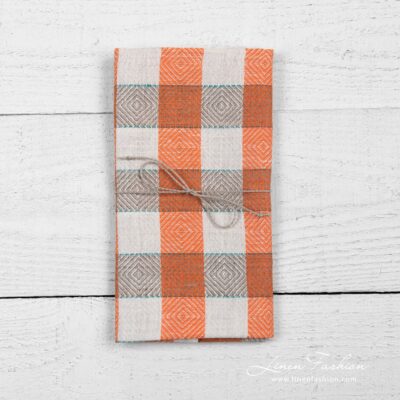 Kitchen towel No. 43 4 Linen kitchen towel in check and rhombuses pattern