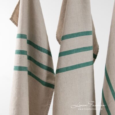 VILLA Bath towel with green stripes 6 VILLA natural color towel with green stripes