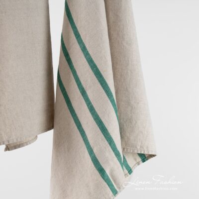 VILLA Bath towel with green stripes 5 VILLA natural color towel with stripes