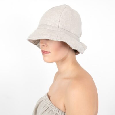 PURO Sauna hat beige 3 natural linen sauna hat
