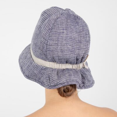 PURO Sauna hat blue 5 blue linen sauna hat from backside