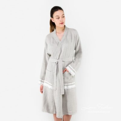 MALTA Bathrobe grey 6 Grey linen womens robe, malta.