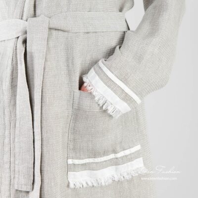 MALTA Bathrobe grey 10 100% linen robe for women, grey.
