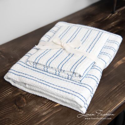 VITO Bath towel blue stripes 6 Set of cotton hemp towels