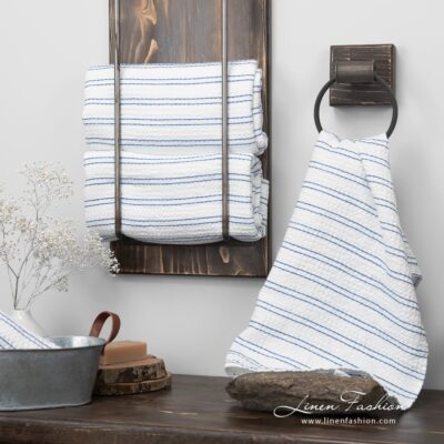 VITO Bath towel blue stripes 4 White bath towel with blue stripes