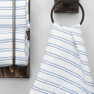 VITO Bath towel blue stripes 5 White cotton hemp bath towel with blue stripes