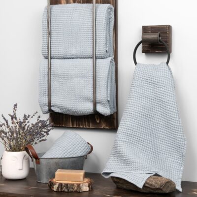 BINGO Bath towel ice blue 6 Linen cotton blue waffle towel