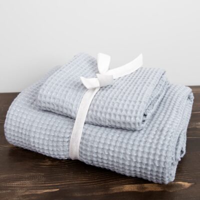 BINGO Bath towel ice blue 8 Linen cotton blue waffle towel, in sets.