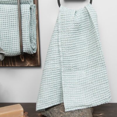 linen cotton aqua bath towel, waffle