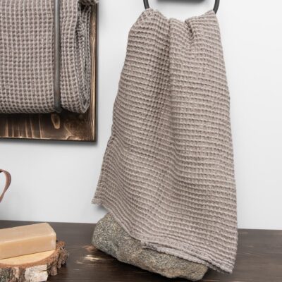 BINGO Bath towel grey brown 7 grey brown linen bath towel, washed, waffle