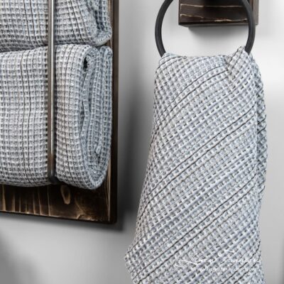 BINGO Bath towel grey 6 Waffle pattern gray bathroom towel with black stripes