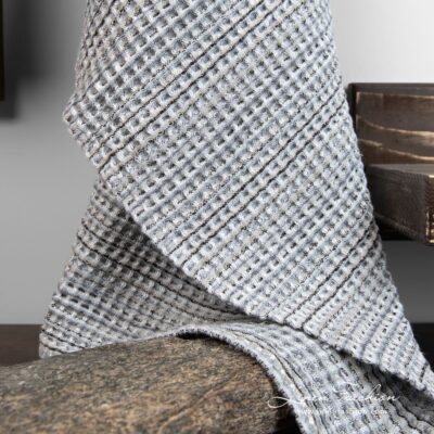 BINGO Bath towel grey 7 Linen gray bathroom towel with black stripes